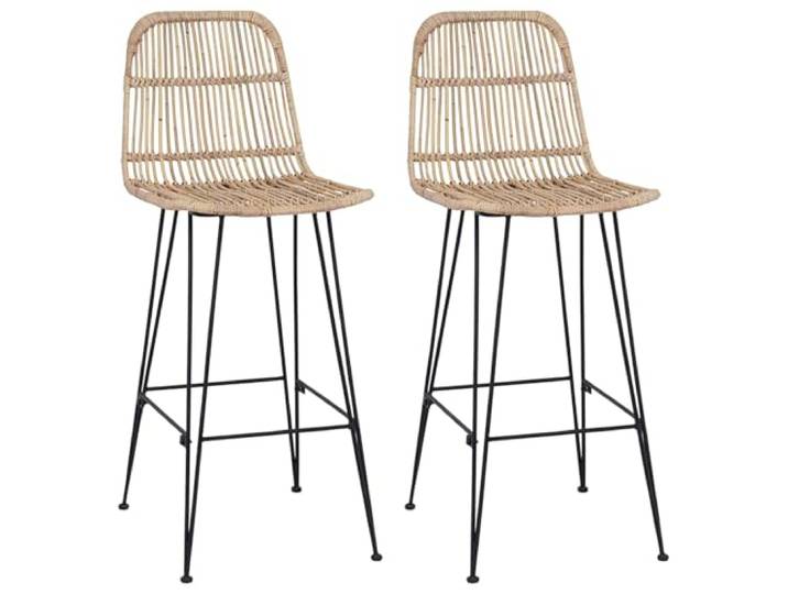 HGPOTUY Barhocker 2 STK. Natur 44 x 55 x 109 cm Rattan und Stahl Rattan-Stahl-Kombination, integrierte Metallfußstütze, polierte Oberfläche, lackierter Stahl, leichte Reinigung, Küche und