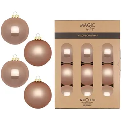 12 Weihnachtskugeln Glas 8cm matt & glänzend Christbaumkugeln Weihnachtsbaumkugeln Weihnachten Christbaumschmuck Weihnachtsbaumschmuck Beige