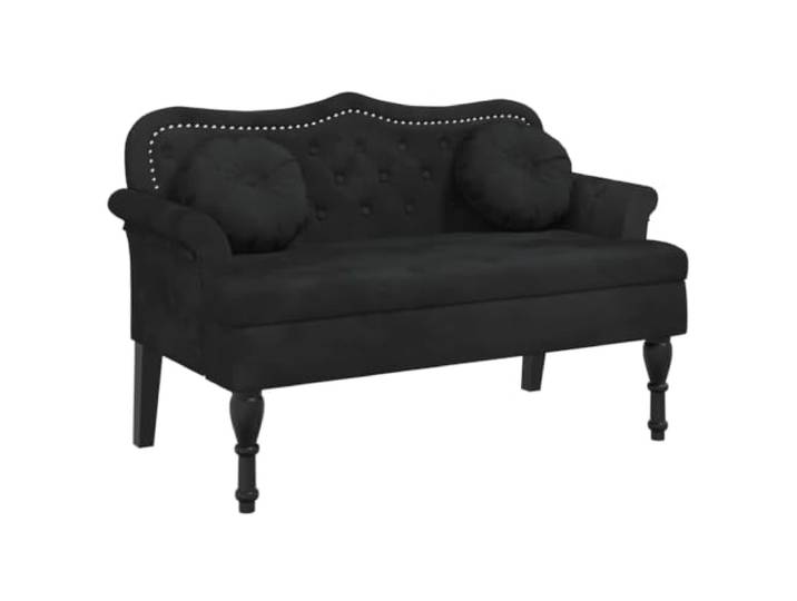 hliofuir Polsterbank mit Kissen 120,5 cm Samt Sitzbank Schwarz Elegante Knopfheftung und zwei runde Kissen schaffen eine stilvolle Relaxzone im Schlafzimmer oder Flur.