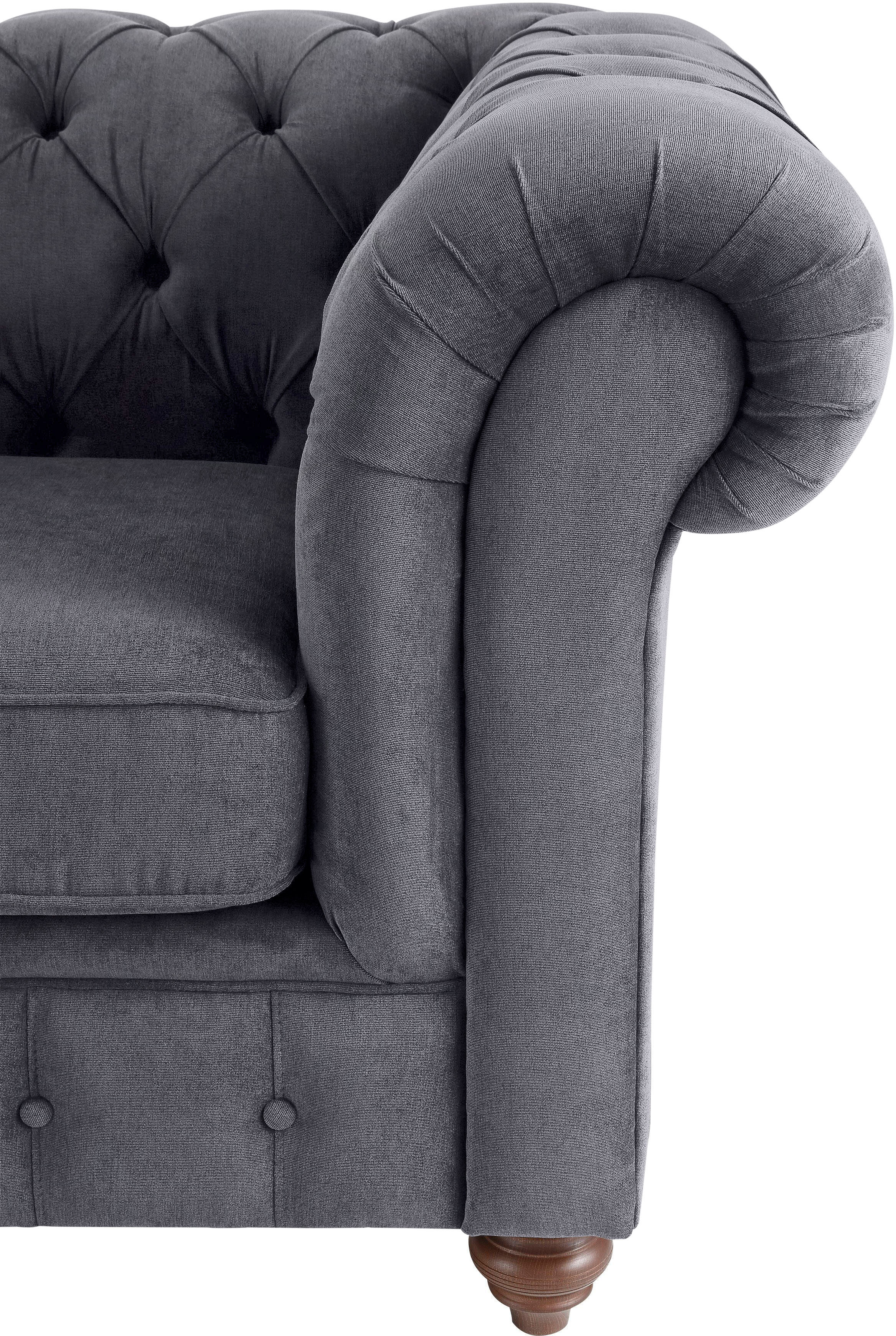 Chesterfield-Sofa OTTO HOME "Chesterfield Ecksofa, auch in Leder L-Form", grau (anthrazit), B:250cm H:74cm T:210cm, Luxus-Microfaser (94% Polyester, 5% Nylon, 1% Spandex);Microfaser Antiklederoptik (100% Polyester);NaturLEDER (echtes italienisches Rindsle
