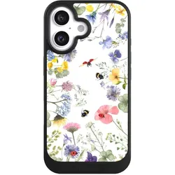 Nivocase Hülle für Apple iPhone 16 Handyhülle NIVOcore Case Schwarz Biene Blumen Muster (Apple iPhone 16), Smartphone Hülle, Schwarz