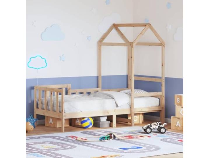 RJPLMFV Tagesbett mit Dach ohne Matratze, 80 x 200 cm, Massivholz Massives Kiefernholz, Lattenrost, Unterbettaufbewahrung, Seitentür, 3 Sicherheitsbarrieren