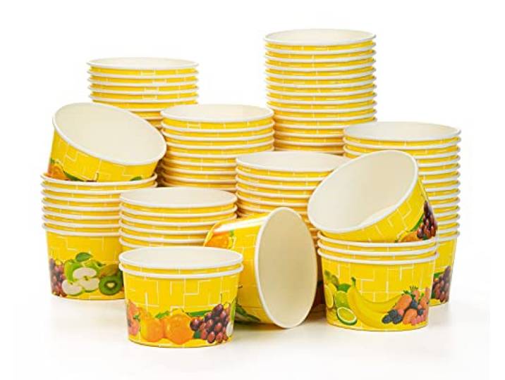 Octopus 1200 Eisbecher aus fester Pappe, 260 ml, buntes Früchtemotiv Große Pappschälchen für Eisdiele, Café, Party und Street Food, geschmacksneutral und lebensmittelgeeignet