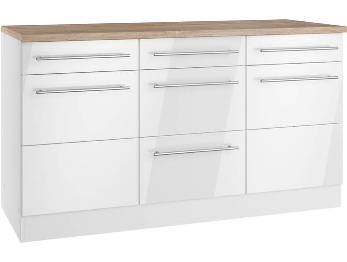 Unterschrank KOCHSTATION KS-Wien , weiß (hochglanz weiß, weiß), B:150cm H:85cm T:60cm, Schränke, Unterschrank, edel aussehende gestiftete Fronten