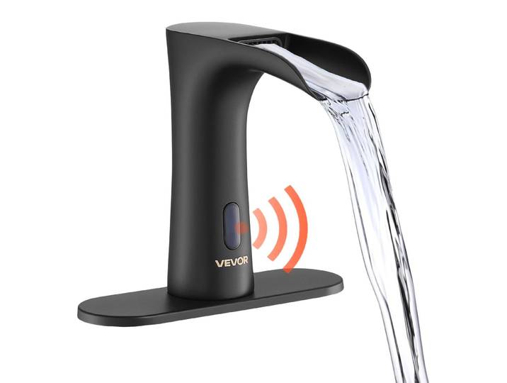 Robinet de lavabo sans contact VEVOR (noir mat) Salle de bains\, robinet de lavabo automatique\, robinet à capteur avec couvercle de trou\, robinet alimenté par pile Robinet de toilettes Robinet de lavabo