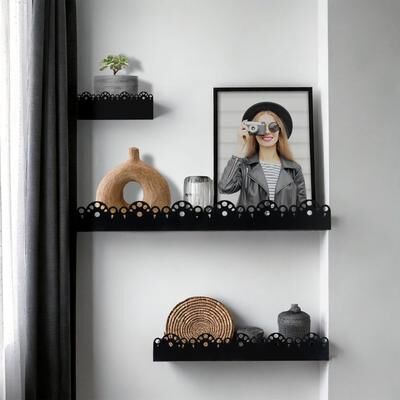 "American Art Decor Scallop Metal Floating Shelves, 3pc Picture Ledge Set - 3"" x 5"" x 24"""