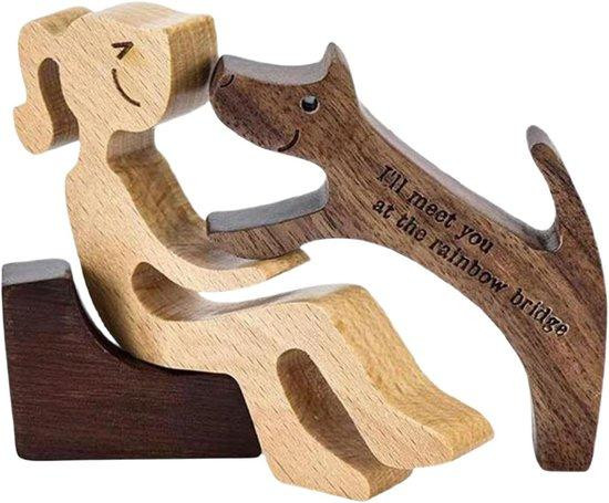 Handgemaakte houten honden familie sculptuur voor interieur decoratie, houtkleur, 11.5 x 8.5 cm