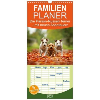 Familienplaner 2027 - Die Parson-Russell-Terrier...mit neuen Abenteuern aus der Hundeknipserei mit 5 Spalten (Wandkalender, 21 x 45 cm) CALVENDO