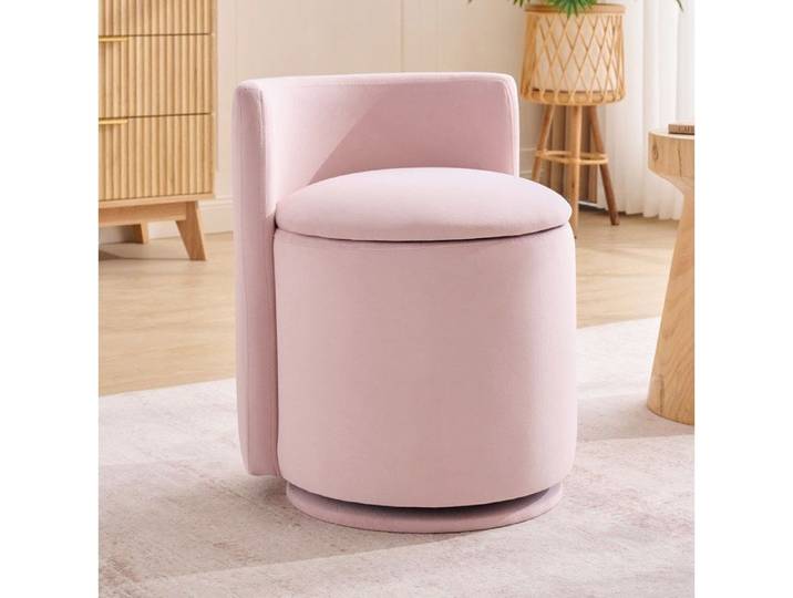 WUVRIE Tabouret de coiffeuse rose en velours avec rangement 20 L pivotant 360° avec dossier