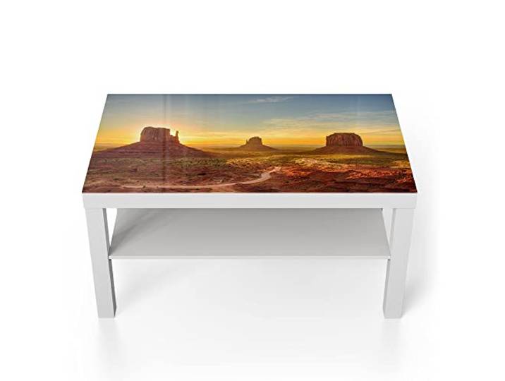 DEQORI Glastisch weiß groß 90x50 cm Motiv Sandsteinformationen ausgefallener Beistelltisch aus Glas Hochglanz Couchtisch fürs Wohnzimmer moderner Couch Tisch mit Design