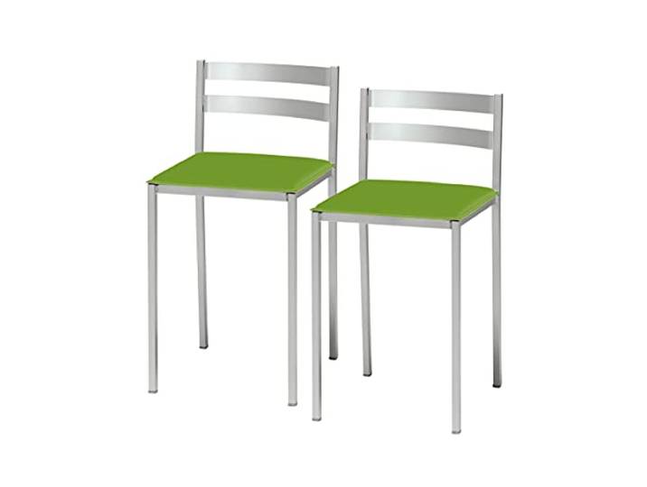 ASTIMESA 2 Küchenhocker mit niedriger Rückenlehne, horizontalen Streifen und gepolstertem Sitz, Aluminiumgestell, Sitz aus grünem Kunstleder