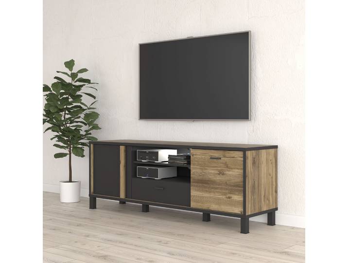 Lowboard FORTE Hayato , beige (schwarz, alpine kiefer), B:154,5cm H:56,4cm T:42cm, Sideboards, Lowboard, TV-Schrank, TV-Board, Breite ca. 154 cm