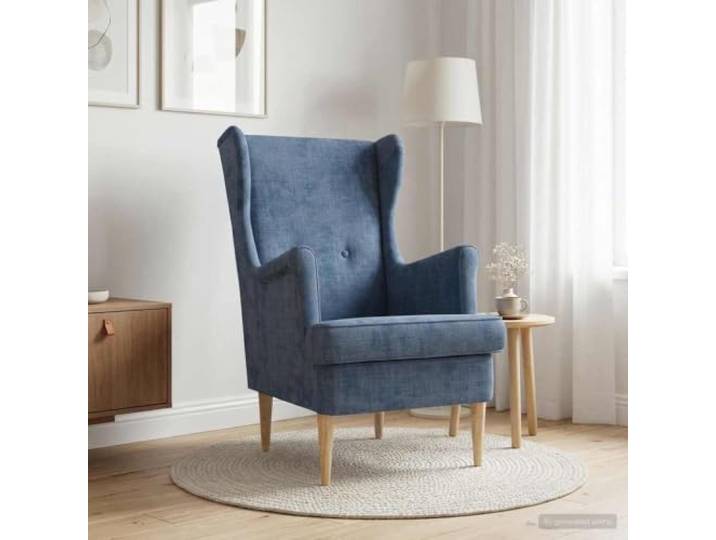 KTHLBRH Ares Moderner blauer Sessel aus Stoff mit Holzbeinen und Kissen Metallrahmen, abnehmbares Kissen, einfache Pflege, vielseitig einsetzbar, modernes Design