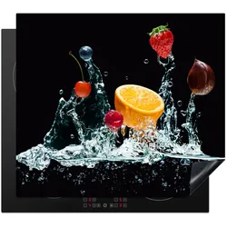 HERDABDECKPLATTE Wasser - Obst - Orange - Erdbeere - Kirsche - Schwarz Abdeckung Glaskeramikkochfeld 57.6x51.6 cm