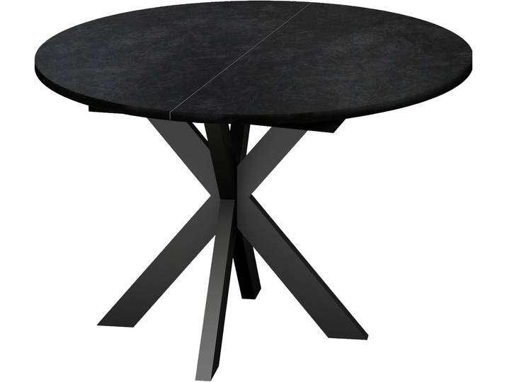 Esstisch MÄUSBACHER, schwarz (schwarz feinstruktur, schwarzstahl, schwarz feinstruktur, schwarzstahl), B:110cm H:76cm T:110cm, Tische, Esstisch, Runder Esstisch, Metallgestell in Stern-Form, ausziehbar