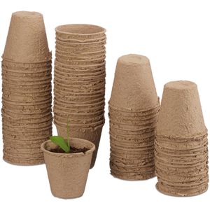 Relaxdays Anzuchttöpfe 10023678, 80 Stück, Ø 7,5 cm, aus Zellulose, biologisch abbaubar