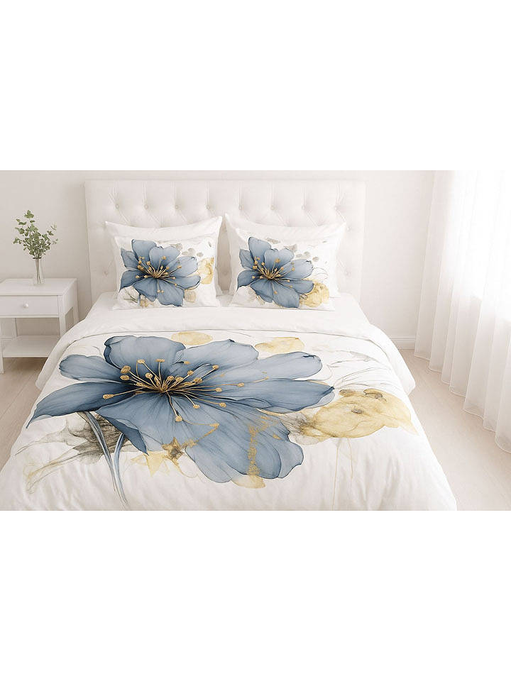 Elizabed Bettwäsche-Set in Weiß/ Blau - 260x220 cm