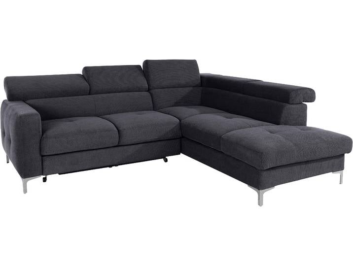 Ecksofa, Schwarz, 242x207 cm, Struktur & Chenille, Mit Bettfunktion & Kopfteilverstellung, Modern, Cotta