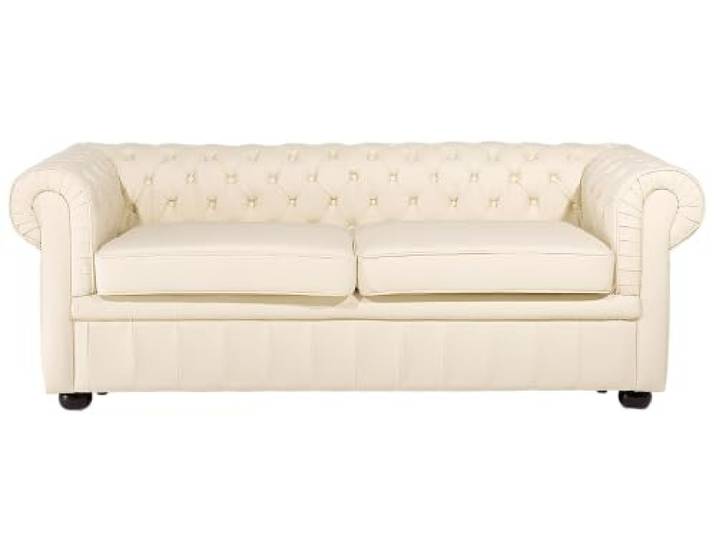 Beliani Klassisches Sofa im englischen Stil Echtleder beige/Creme Chesterfield