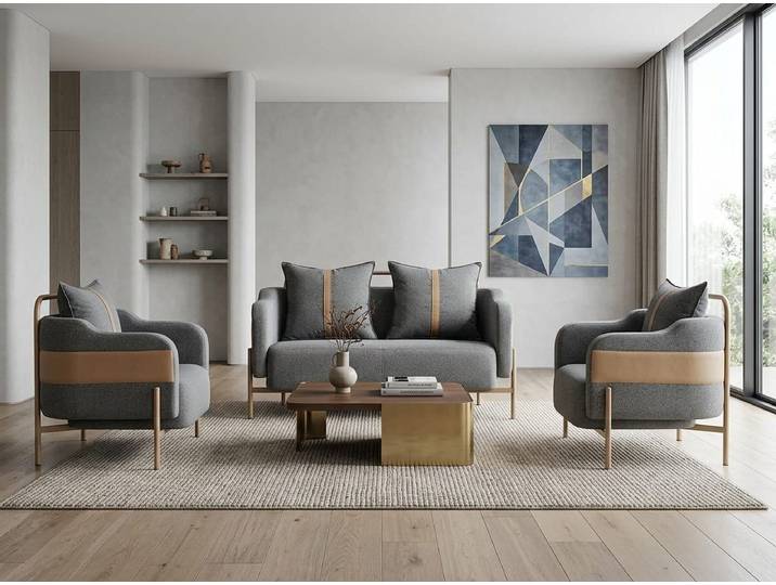 Xlmoebel Polstergarnitur Sofa Sessel grau abnehmbare Kissen funktional ergonomisch, (3-tlg., 2-1)