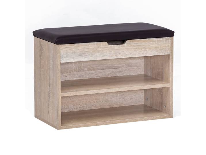 Banc à chaussures à 3 compartiments en aggloméré, marron