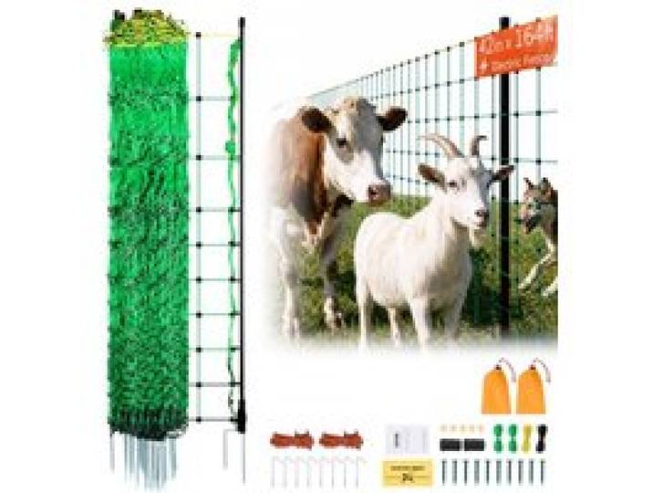 VEVOR Kit filet de clôture électrique 1,06x49,98 m clôture filet PE avec poteaux piquets à double pointe, maille portable utilitaire pour chèvres, moutons, agneaux, cerfs, porcs, chiens, cours, fermes