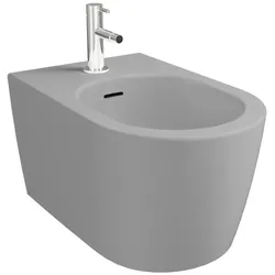 New Metropole Round Wand-Bidet mit verdeckter Befestigung Steingrau Matt mit Oberflächenveredelung Clean