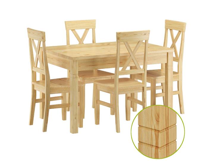 Essgruppe Kiefer Massiv Tisch und 4 Stühlen Küchentisch Holzstühle