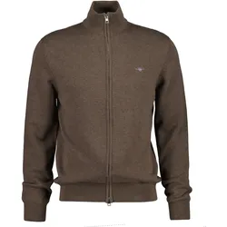 GANT Herren Strickjacke - CASUAL COTTON ZIP CARDIGAN, Stehkragen, Baumwolle Braun / XL