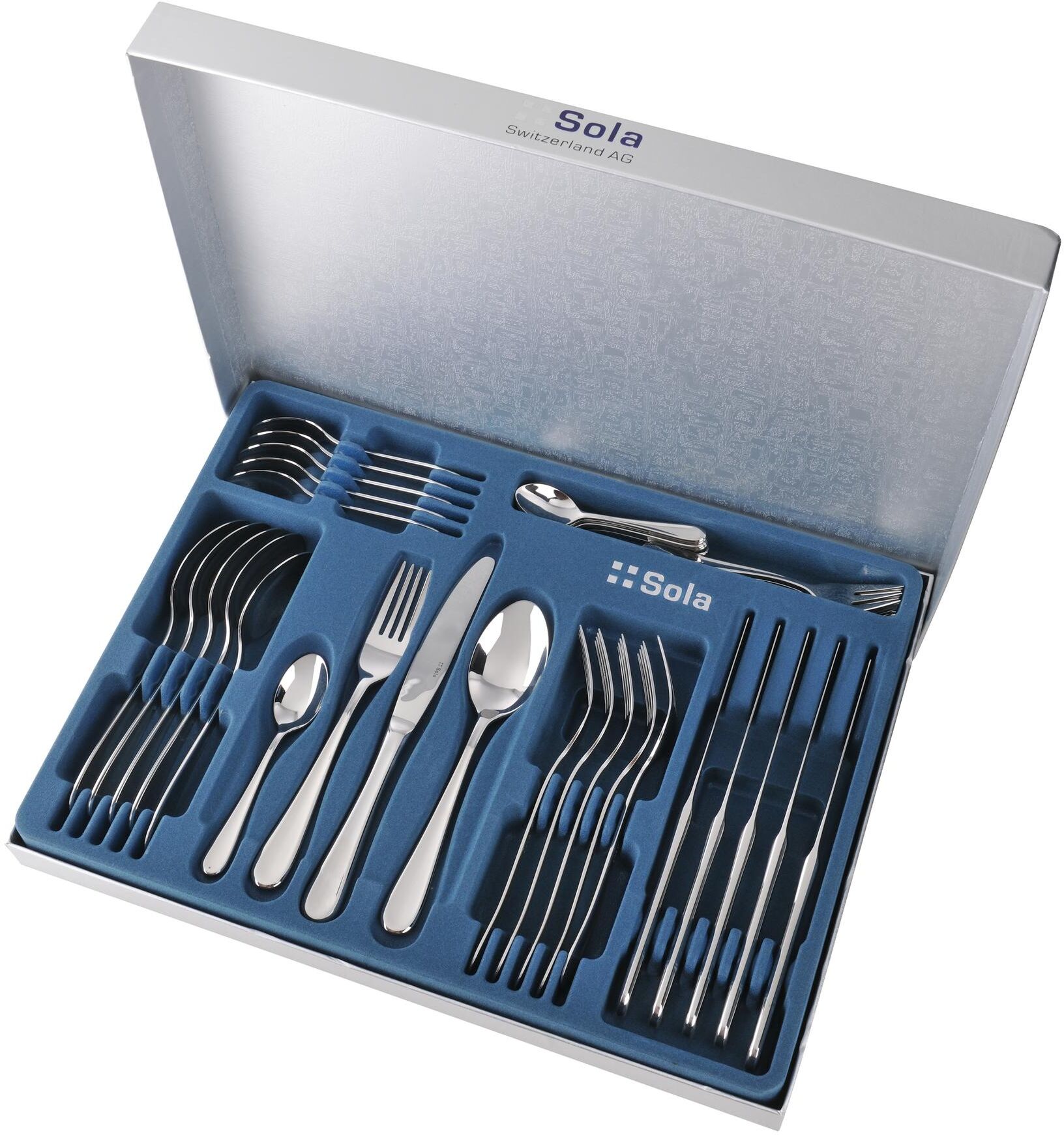 Besteck-Set SOLA "Omaha 36-teilig", silber (silberfarben), 36 Stk., Chromnickelstahl 18/10, Essbesteck-Sets, Besteck-Set silberfarben 36 Stk.