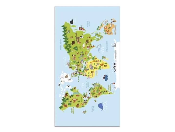 Tapis Vinyle Panorama Carte du monde d'animaux Enfants 160x230 cm - Tapis pour Cuisine Bureau et Salon en PVC