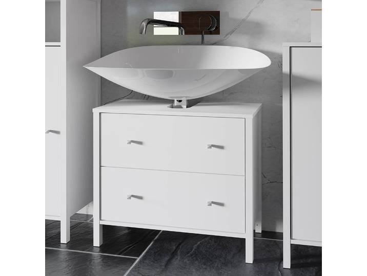 Meuble sous lavabo I 64 x 60 x 35cm Blanc/Blanc