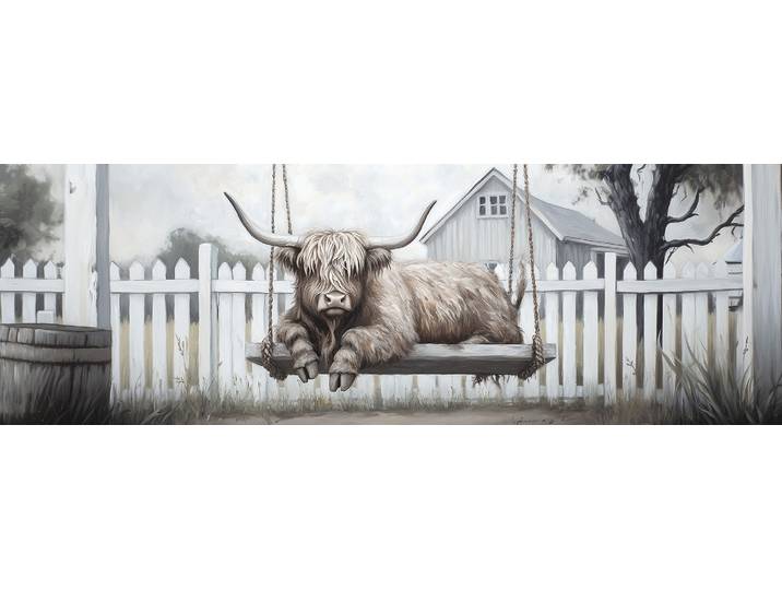 Ölgemälde BÖNNINGHOFF handarbeit HOCHLANDRIND 40x120 cm – Wandbild Kunst Deko , braun (farbe bild(er): braun,weiß, grau, schwarz), B:120cm H:40cm T:2cm, Acrylfarbe, Canvas, Holz, Bilder, Ölgemälde, handgefertigt, jedes Bild ein Unikat