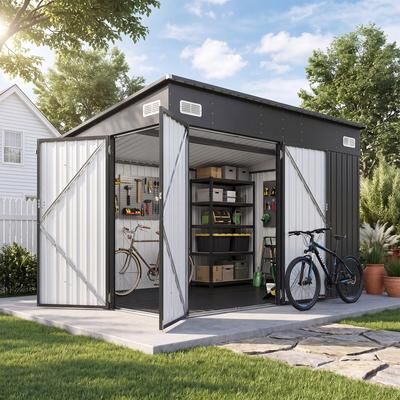 AOXUN Outdoor Storage Shed with Triple Lockable Door Metal Storage Cabinet with Slopping Roof