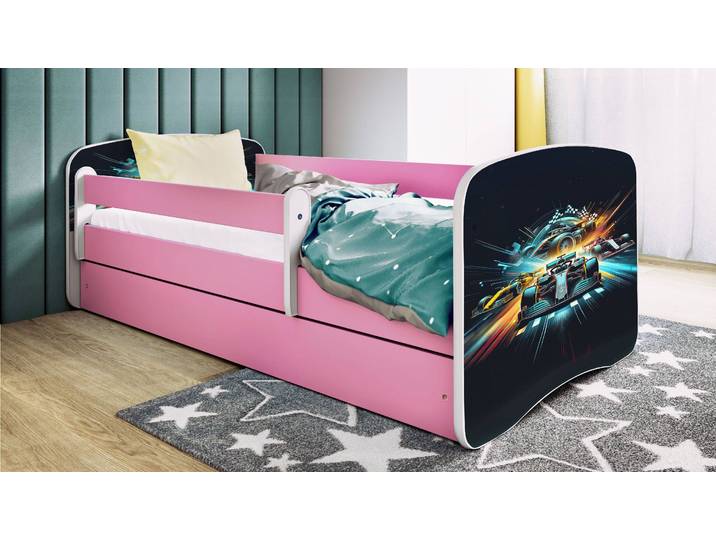 Einzelbett Buyo - Rennwagen 70 x 140cm mit Lattenrost Pink/Rosa