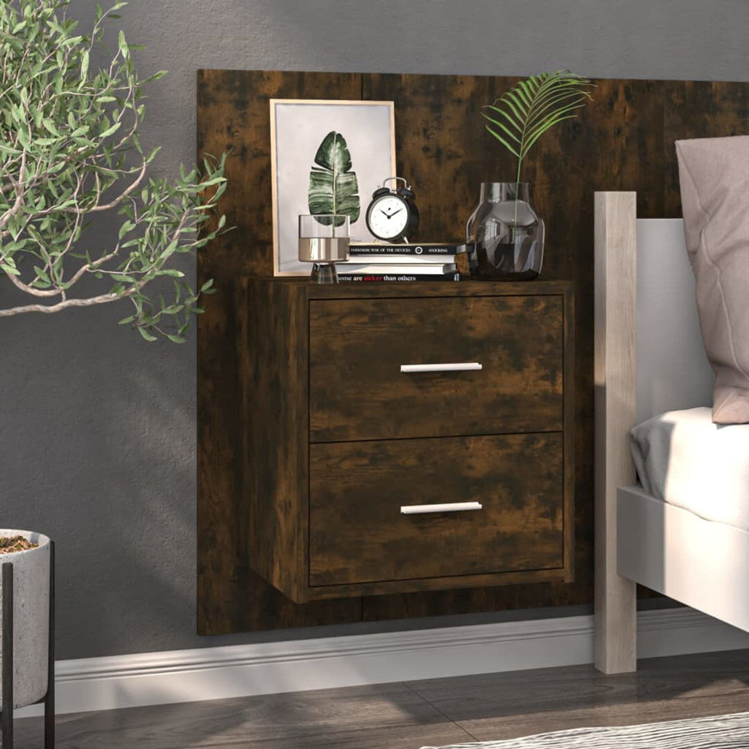 17 Stories Jaicarious Wall-mounted Bedside Cabinet Smoked Oak
