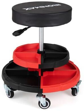 Costway Rolling Mechanic Stool with Cushioned Seat and 5 Wheels 330 LBS-Red