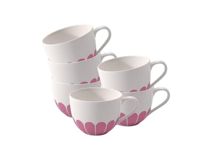 Villeroy & Boch - Fleur Cassis Kaffeetassen 6er Set, 160 ml, Tasse für Kaffee oder Tee, Becher Blumenmuster, Capuccino Tasse, Teetasse, Premium Porzellan, Spülmaschinenfest & Mikrowellensicher, Pink