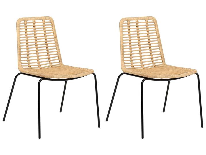 BELIANI Esszimmerstuhl 2er Set Naturfarben Rattan mit Rückenlehne Metallbeinen ohne Armlehnen Wohnzimmer Essbereich Gästezimmer Stuhlset Küchenstühle