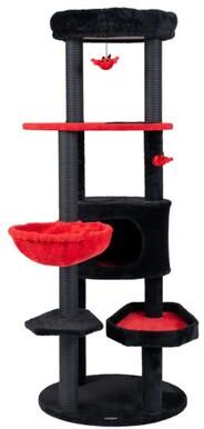 "Costway 60"" Gothic Cat Tower with Plush Perch and Spider Hanging Toys for Black Halloween-Red"