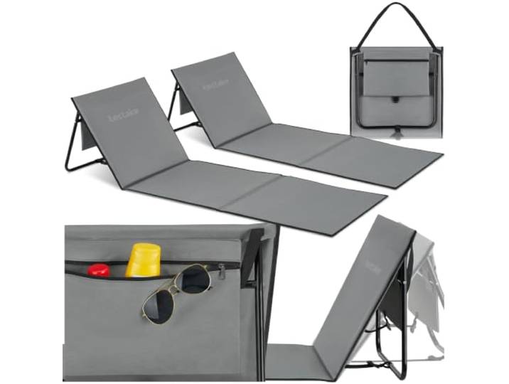 tectake® 2er Set klappbare Strandmatte mit Rückenlehne, Strandliege klappbar leicht, Sonnenliege mit Rückenstütze, Liegestuhl, als Sitzunterlage Outdoor, Beach Liege, Freibad, Garten Zubehör