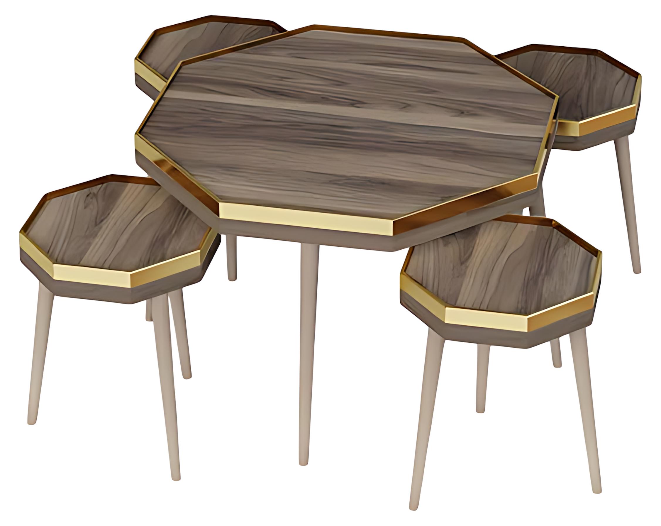 Wohnzimmer-Set Braun Holz Edelstahl modern stilvoll