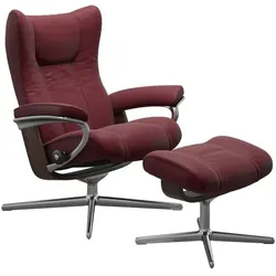 Stressless Sessel mit Hocker Wing Cross Leder Rot Batick Bordeaux M (Medium)
