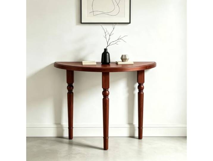 Schwarzer Konsolentisch aus Massivholz, halbmondförmiger Eingangstisch Massivholz-Struktur, Platzsparendes Halbmond-Design, Stabile Dreiecksbeine, Flurmöbel(Light Brown,31.5' (80cm))