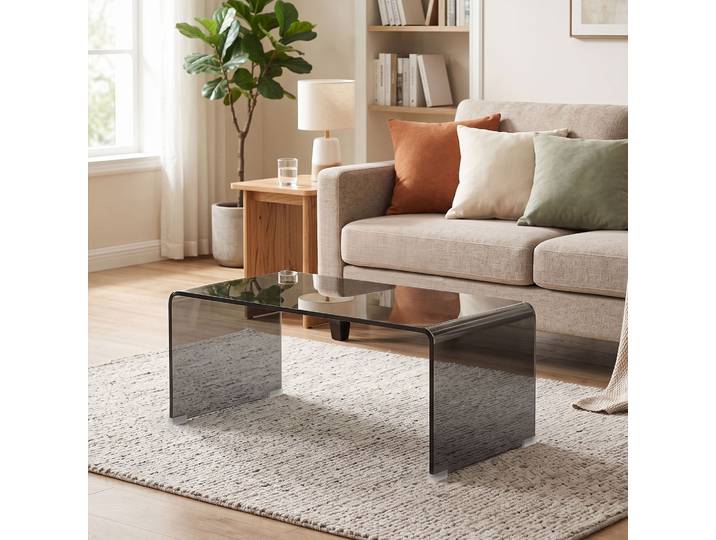 HOMCOM Table Basse Rectangulaire Verre Moderne Gris Transparent