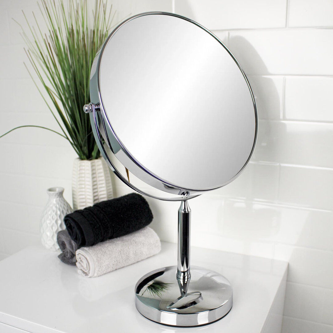 17 Stories Atta Round Freestanding Vanity Mirror Silver 42.5cm H X 28cm W X 15cm D