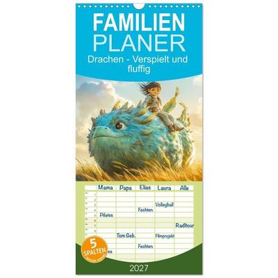Familienplaner 2027 - Drachen - Verspielt und fluffig mit 5 Spalten (Wandkalender, 21 x 45 cm) CALVENDO