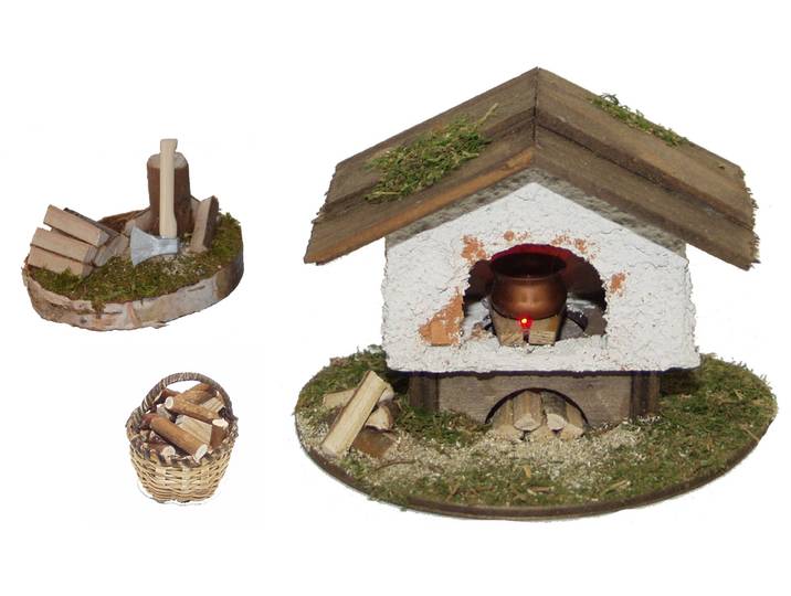 Krippen-Zubehör ALFRED KOLBE Weihnachtsdeko , beige (natur), Holzwerkstoff, Dekofiguren, Krippen-Zubehör, Backofen und Hackstock, inkl. Holzkörbchen