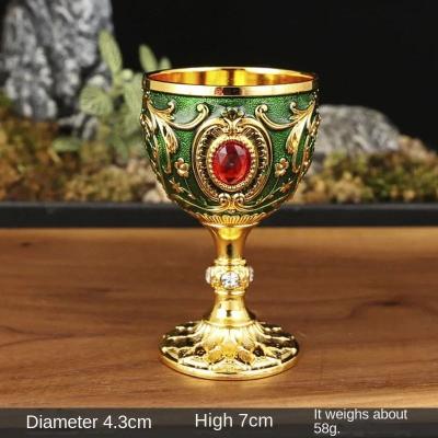 Useful Little Things Vintage Holy Grail Medieval Goblet Hand Engraved Metal Wine Glass European Style Home Bar Drinkware Decor gold Green