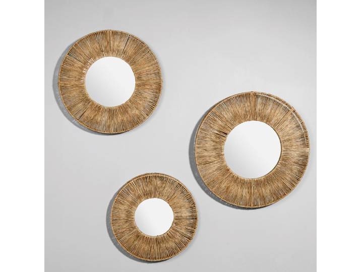 Runde Spiegel aus geflochtenem Jute (x3)